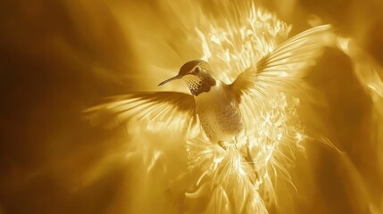 Hummingbird in fiery, golden light.