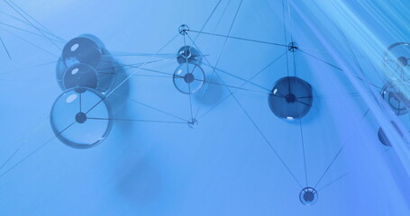 Image of scientific data processing over dna strand on blue background