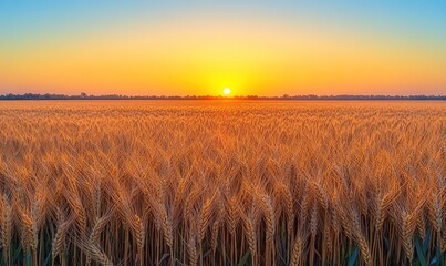 Golden wheat field sunset; tranquil beauty.