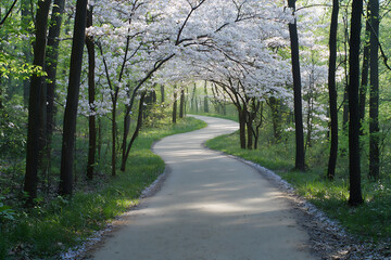 Naklejka premium endless cherry blossom forest path