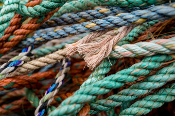 Colorful Nylon rope used for the lobster trade in a large bin