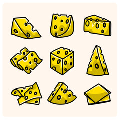 A collection of cheeses with a yellow cheeses