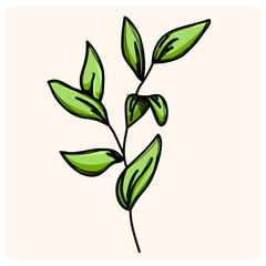Green Branch Illustration with doodle style drawing