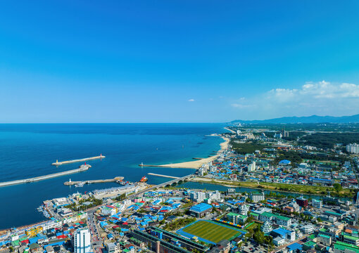 도로,주택,마을,신리천,바다,방파제,주문진항,주문진,강릉시,강원도