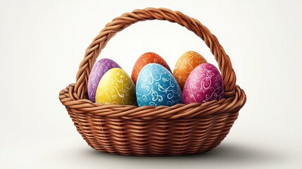 Colorful easter egg basket on white background for holiday decoration