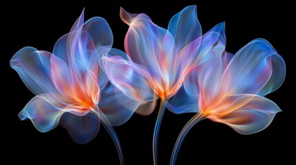 Ethereal Blue and Orange Flowers Abstract Floral Art Digital Painting Nature Inspired Design