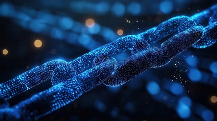 Blockchain technology, close-up of blockchain nodes connecting, digital futuristic background