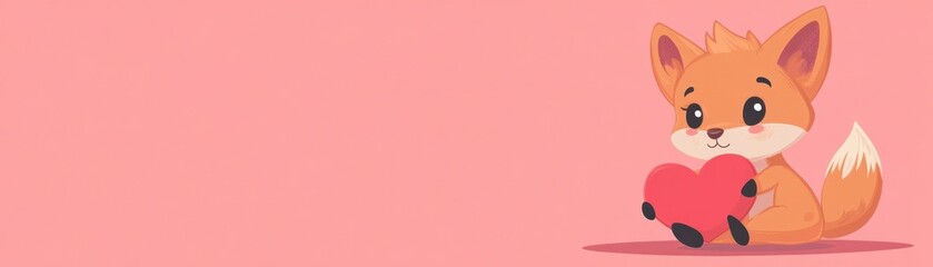 Cute Fox Holding Heart, Valentine's Day Card Design, Pink Background
