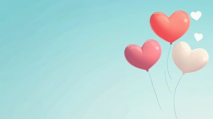 Heart Balloons Ascending Pastel Sky - Valentine's Day Design