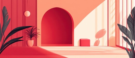 Minimalist Red Room Interior Design Mockup