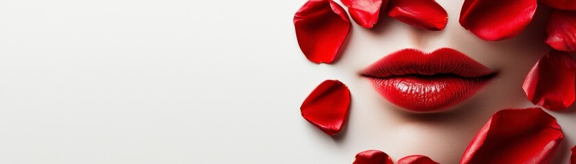 Obraz premium Woman's Lips with Red Rose Petals - Valentine's Day Romance