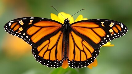Vibrant Monarch Butterfly on Yellow Flower Detailed Close up Macro Photography