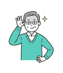 眼鏡を上げて悪巧みしてニヤける高齢男性