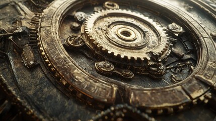 Obraz premium Intricate rusted mechanical gear with detailed steampunk aesthetic
