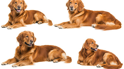 Joyful Golden Retriever Portraits on Clear Background Generative AI