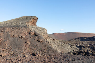 scenic view to Timanfaya volcano national park in Lanzarote, Canary islands