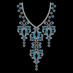 Rhinestone applique collar design for t-shirt or blouse hot-fix transfer. Abstract beautiful glitter applique rhinestone motif.	