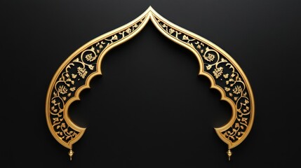 Golden ornate arch on black background.