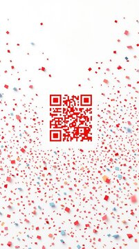 A calendar January page with a big red QR code and confetti, calendar, month page, red background, qr code, confetis