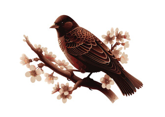 bird on a branch flower illustration vector
