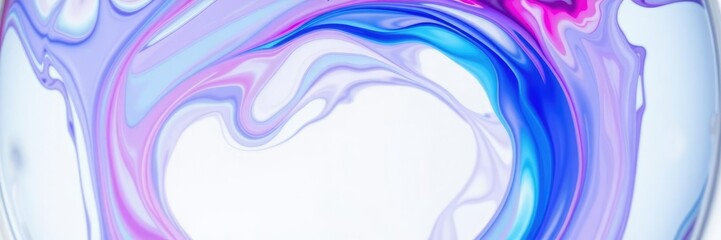 Obraz premium A colorful blend of blue and pink liquids swirling in a spiral motion within a transparent container, chemical reaction, fluid dynamics, laboratory equipment