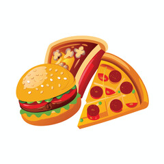 fast food burger on pizza vector collection
