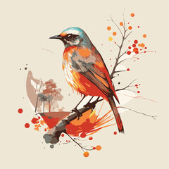 bird on a branch colorful vector