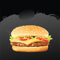 hamburger on black background vector