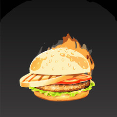 hamburger on black background
