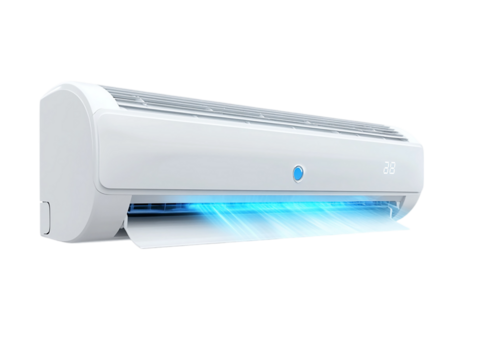  air conditioner on the wall with air coming out of it 