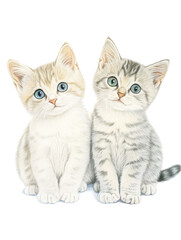 Two cute cats on transparent background