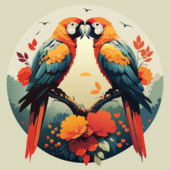 two parrots on a couple love vector