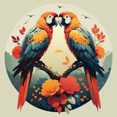 two parrots on a couple love 