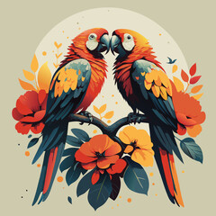 two birds on a branch kissing