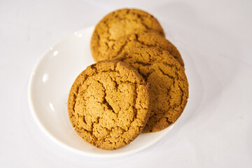 Oatmeal cookies on a white plate