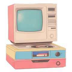 Retro radio tape player on transparent background