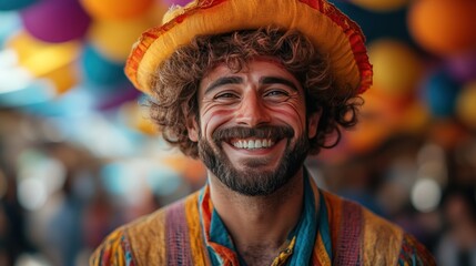 Happy jester smiling, festival, bokeh, portrait, fun