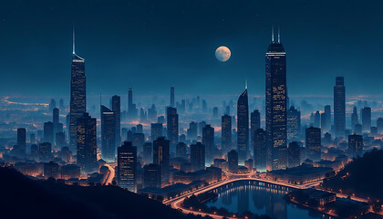 city skyline at night