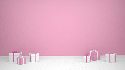 Gift boxes in a space with walls and floors