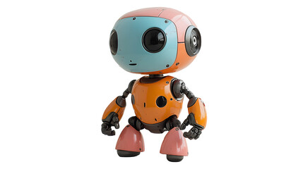 Fototapeta premium Charming Retro Robot: A cheerful, cartoon-style robot with a colorful, retro design and large, expressive eyes, standing ready for a close-up.