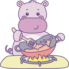 Cute hippo vector icon. Funny baby hippo animal series stock illustration. life of fluffy hippo designs.