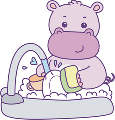 Cute hippo vector icon. Funny baby hippo animal series stock illustration. life of fluffy hippo designs.
