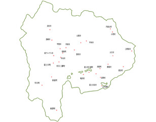 山梨県　地図　白　斑点　イラスト