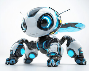 Futuristic robotic insect, sleek design, glowing blue accents.
