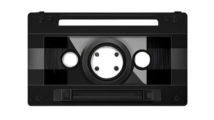 Obraz premium Monochrome Cassette Tape: A sleek, black and grey cassette tape, a nostalgic symbol of 80s and 90s music and technology, presented in a minimalist design.