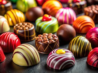 Experience exquisite handmade chocolate pralines; a luxurious blend of rich textures and delightful sweet treats.
