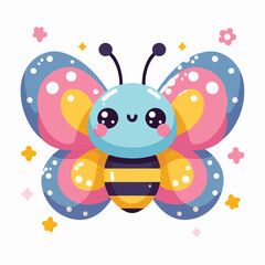Cartoon of a tiny butterfly smiling cheerfully