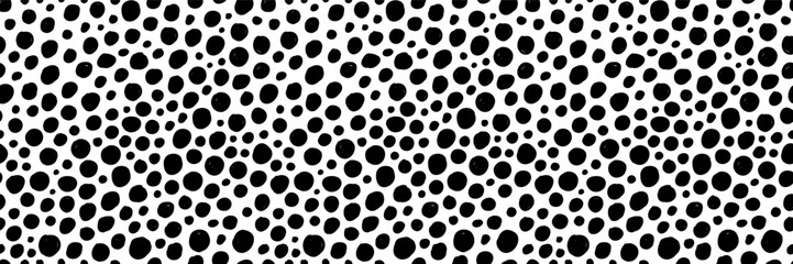 Black and white circle seamless pattern. Minimalist style doodle texture ideal for fabric, packaging, gift wrap, or home decor. A modern repeating design. Vector Illustration background