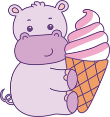 Cute hippo vector icon. Funny baby hippo animal series stock illustration. life of fluffy hippo designs.