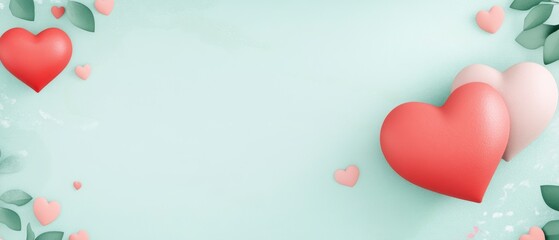 Pastel Hearts on Mint Background - Valentine's Day Design